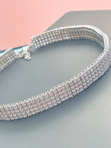 RHIANNON - Striking Four-Layer Round CZ Choker Necklace In Silver
