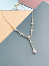 MELODY - Elegant CZ With Teardrop Stones Necklace In 14k Gold