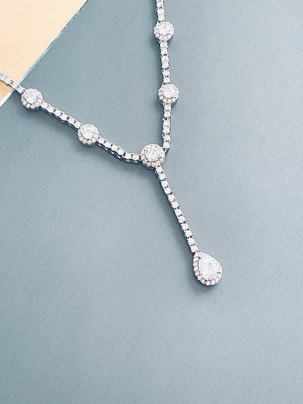 MELODY - Elegant CZ With Teardrop Stones Necklace In Silver