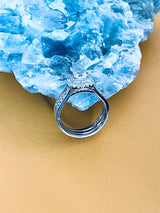 IRIS - 0.75ct Princess-Cut CZ Center Stone Surrounded With Small Stone Ring In Silver - JohnnyB Jewelry