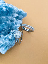 IRIS - 0.75ct Princess-Cut CZ Center Stone Surrounded With Small Stone Ring In Silver - JohnnyB Jewelry