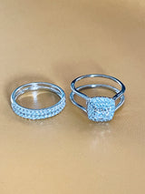 IRIS - 0.75ct Princess-Cut CZ Center Stone Surrounded With Small Stone Ring In Silver - JohnnyB Jewelry