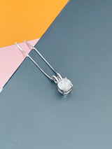 LUNA - Double Bale Solitaire Round Moissanite Necklace In Silver
