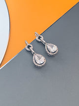 FERNANDA - 16.5" Glamorous Clear CZ Necklace With Large Center Teardrop Stone Necklace In Silver