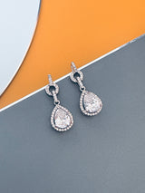 FERNANDA - 16.5" Glamorous Clear CZ Necklace With Large Center Teardrop Stone Necklace In Silver