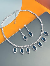 KINSLEY - Sapphire Blue Marquise-Shaped CZ And Matching Drop Earrings In Silver - JohnnyB Jewelry