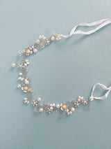 ARETHA - Delicate Flower And Sprays Of Crystal And Pearls Hair Piece In Gold