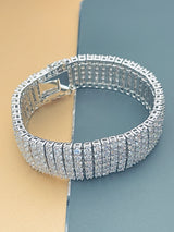 FABIOLA - Wide Multi-Layer Tennis-Style Bracelet In Silver - JohnnyB Jewelry