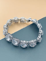 LEILANI - 7.5" Large CZ Stones In Squared CZ Settings Bracelet In Silver - JohnnyB Jewelry
