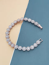 KEZIA - 7" Classic Round CZ Stones Bracelet In Rose Gold - JohnnyB Jewelry