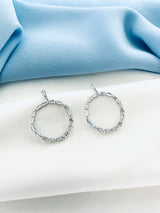 SYDNEY - Crystal Stud-Fastened Drop Hoop Earrings In Silver