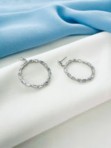 SYDNEY - Crystal Stud-Fastened Drop Hoop Earrings In Silver