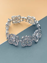 MERIDETH - 6.5" Multi-Shaped CZ Flower Bracelet In Silver - JohnnyB Jewelry