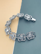 MERIDETH - 6.5" Multi-Shaped CZ Flower Bracelet In Silver - JohnnyB Jewelry