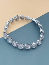 ONEIDA - 7" Larger Round CZ Stones In Small Round CZ Setting Bracelet In Silver - JohnnyB Jewelry