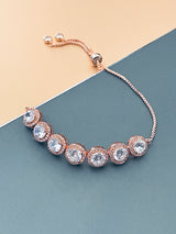 ONEIDA - Larger Round CZ Stones In Small Round CZ Setting Adjustable Bracelet In Rose Gold - JohnnyB Jewelry