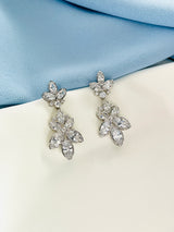 COLLETTE - Marquise Leaf-Shaped Crystal Drop Earrings In Silver