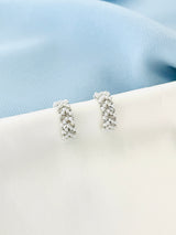 SALOME - Chevron-Patterned Pearl Huggie Earrings In Silver