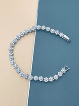 JASMINE - 7" Links Of Flower-Shaped Round CZs Bracelet In Silver - JohnnyB Jewelry