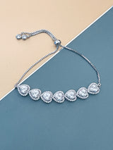 LEONORA - Double Heart-Shaped CZ Stones Adjustable Bracelet In Silver - JohnnyB Jewelry