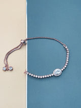MARGOT - CZ Adjustable Bracelet With Large Oval Medallion In Rose Gold - JohnnyB Jewelry