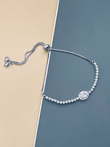 MARGOT - CZ Adjustable Bracelet With Large Oval Medallion - JohnnyB Jewelry