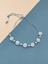 ROSELINE - Alternating Larger CZ Pave Rounds And Smaller Round CZs Adjustable Bracelet In Silver