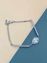 INDIA - Small CZ-Surrounded Large Teardrop Medallion Bracelet In Silver