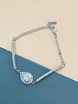 INDIA - Small CZ-Surrounded Large Teardrop Medallion Bracelet In Silver