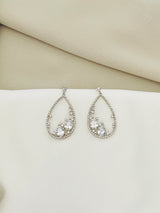 ASTRID - Unique Open Teardrop With Crystals Drop Earrings In Silver
