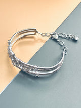 MERCEDES - Modern Cuff and Chain Bracelet With Three CZ Rows Bracelet In Silver
