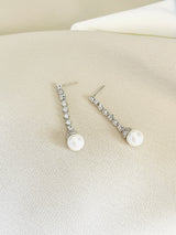 CICELY - Slim Crystal Drop with Pearl Earrings - JohnnyB Jewelry