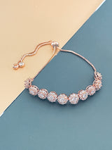KEZIA - Round CZ Stones In Simple Setting Adjustable Bracelet In Rose Gold - JohnnyB Jewelry