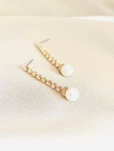 CICELY - Slim Crystal Drop with Pearl Earrings - JohnnyB Jewelry