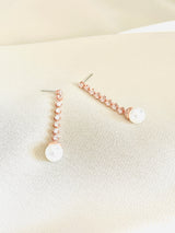 CICELY - Slim Crystal Drop with Pearl Earrings - JohnnyB Jewelry