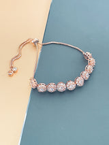 KEZIA - Round CZ Stones In Simple Setting Adjustable Bracelet In Rose Gold - JohnnyB Jewelry