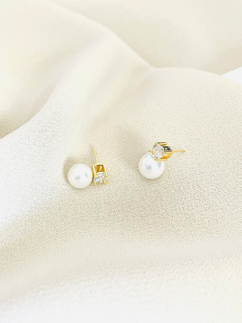 LOUISA - Round CZ And Pearl Stud Earrings