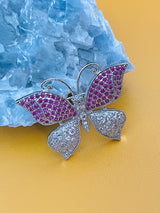 BELLORA - Purple Blue Butterfly CZ Brooch Pin In Silver
