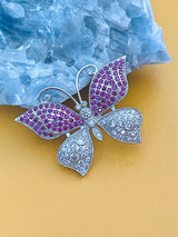 BELLORA - Purple Blue Butterfly CZ Brooch Pin In Silver