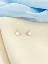 RUBY - Small Round CZ And Pearl Stud Earrings