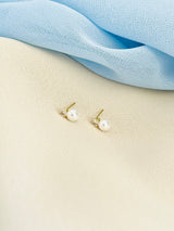 RUBY - Small Round CZ And Pearl Stud Earrings