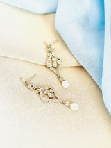 IMOGEN - Art Deco Style Scrolled Pave And Pearl Drop Earrings In Silver