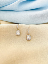 MADISON - Tiny Round Pave CZ With Rectangular Crystal Drop Earrings In Silver