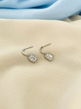 MADISON - Tiny Round Pave CZ With Rectangular Crystal Drop Earrings In Silver