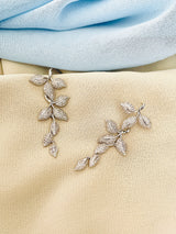 ASPYN - Tiny CZ Pave Vine-Shaped Drop Earrings In Silver