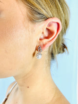 TANAYA - Modern CZ Pave Ribbon And Pearl Stud Earrings In Silver