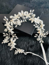 ILENE - Gold Flowers And Leaves With Crystal Sprays Hair Circlet