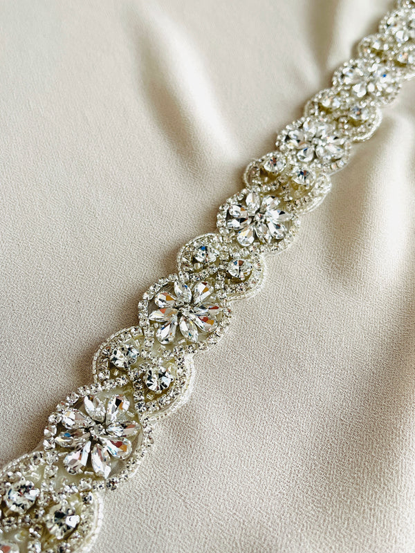 VERITY - Long Sparkle Crystal Belt Sashes In Silver
