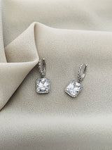 FELICIA - Square Crystal Drop Earrings In Silver - JohnnyB Jewelry