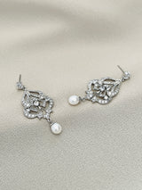 AUDREY - CZ Crystal And Freshwater Pearl Drop Earrings In Silver - JohnnyB Jewelry